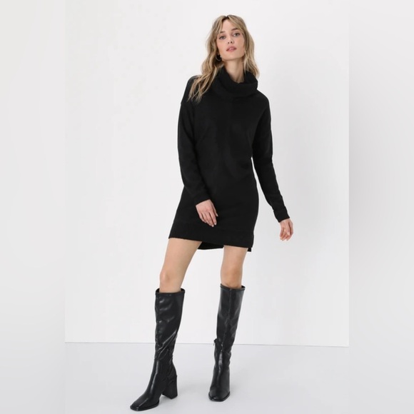 Lulus Autumn Daze Black Cowl Neck Long Sleeve Sweater Dress - Picture 2 of 9